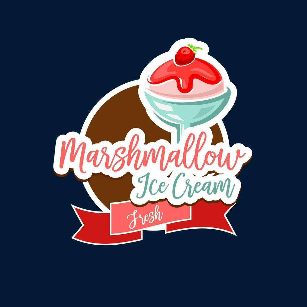 Marshmallow ice cream sticker of dessert food vector