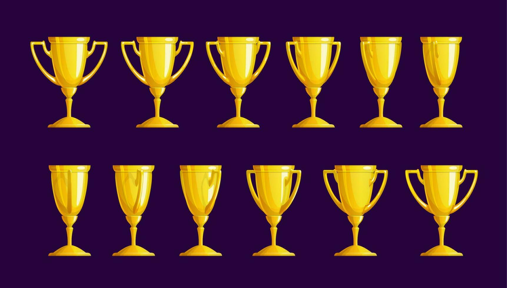 Golden trophy cup sequence, animation sprite sheet vector