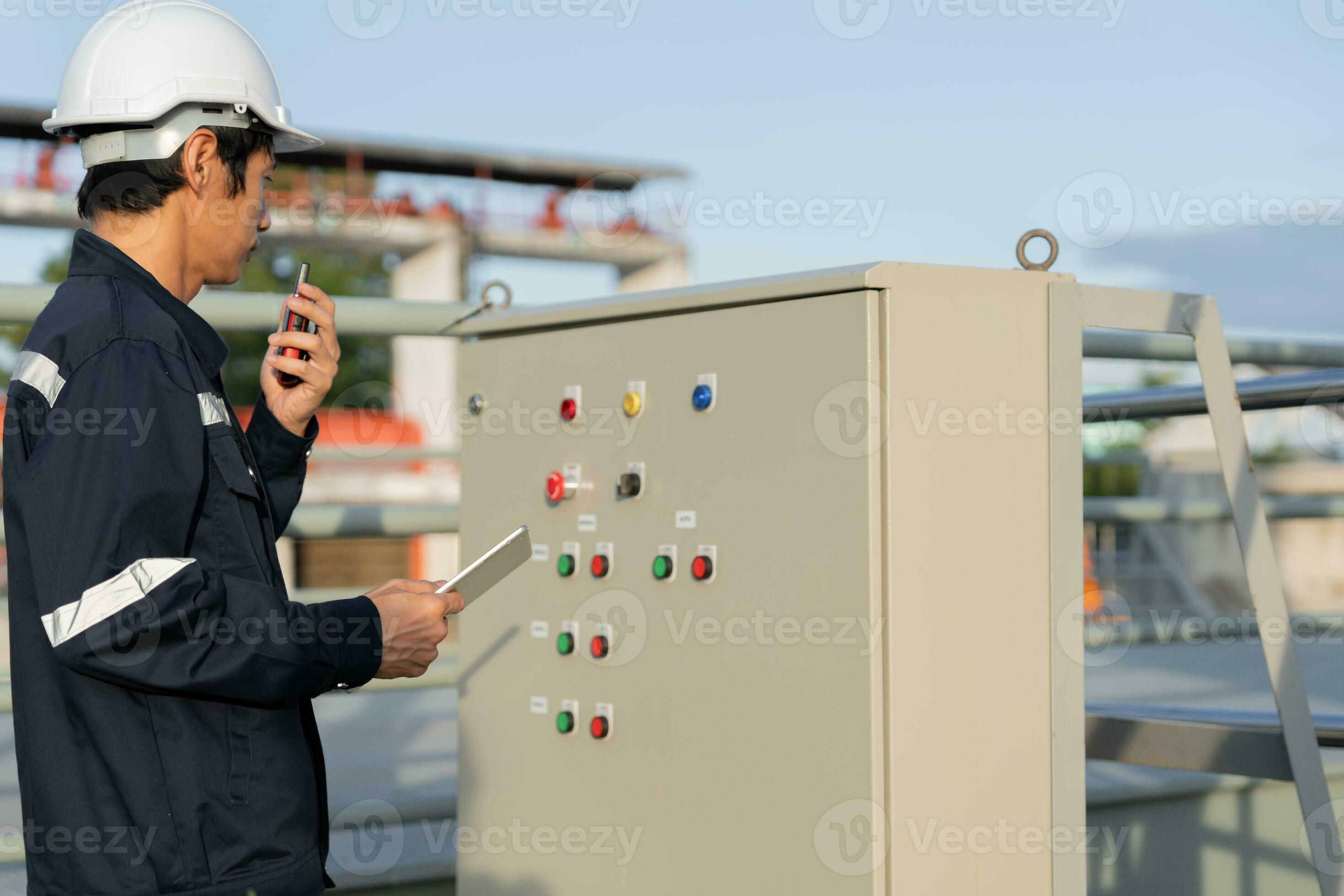 Mechanic or maintenance or electrical engineer checking main electrical