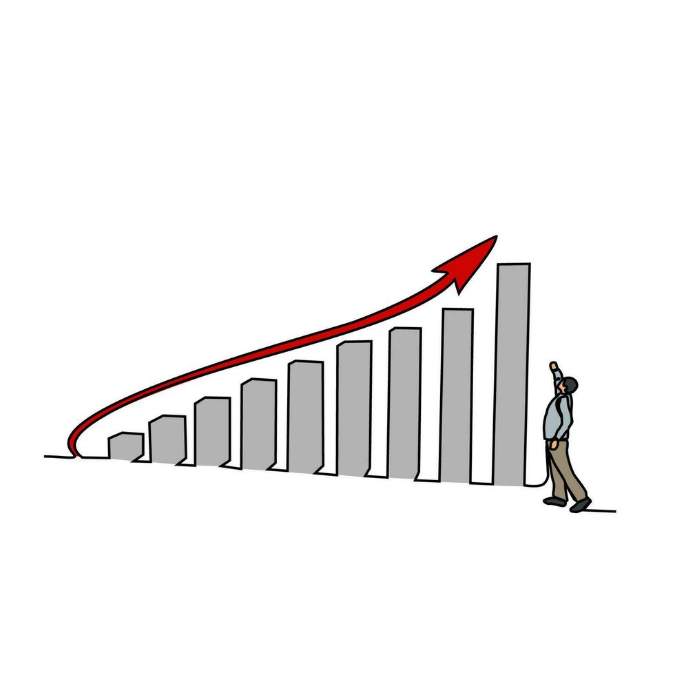 One continuous line drawing of business chart design concept. Business illustration in simple linear style. Business design concept vector illustration