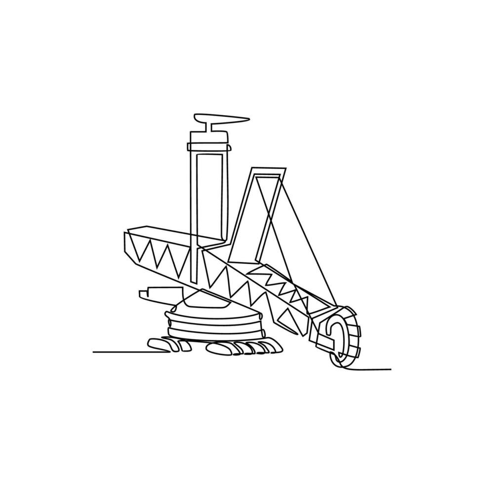 One continuous line drawing of Reclaimer in the site project coal shed. Construction Project design concept with simple linear style. Construction Project vector design illustration concept