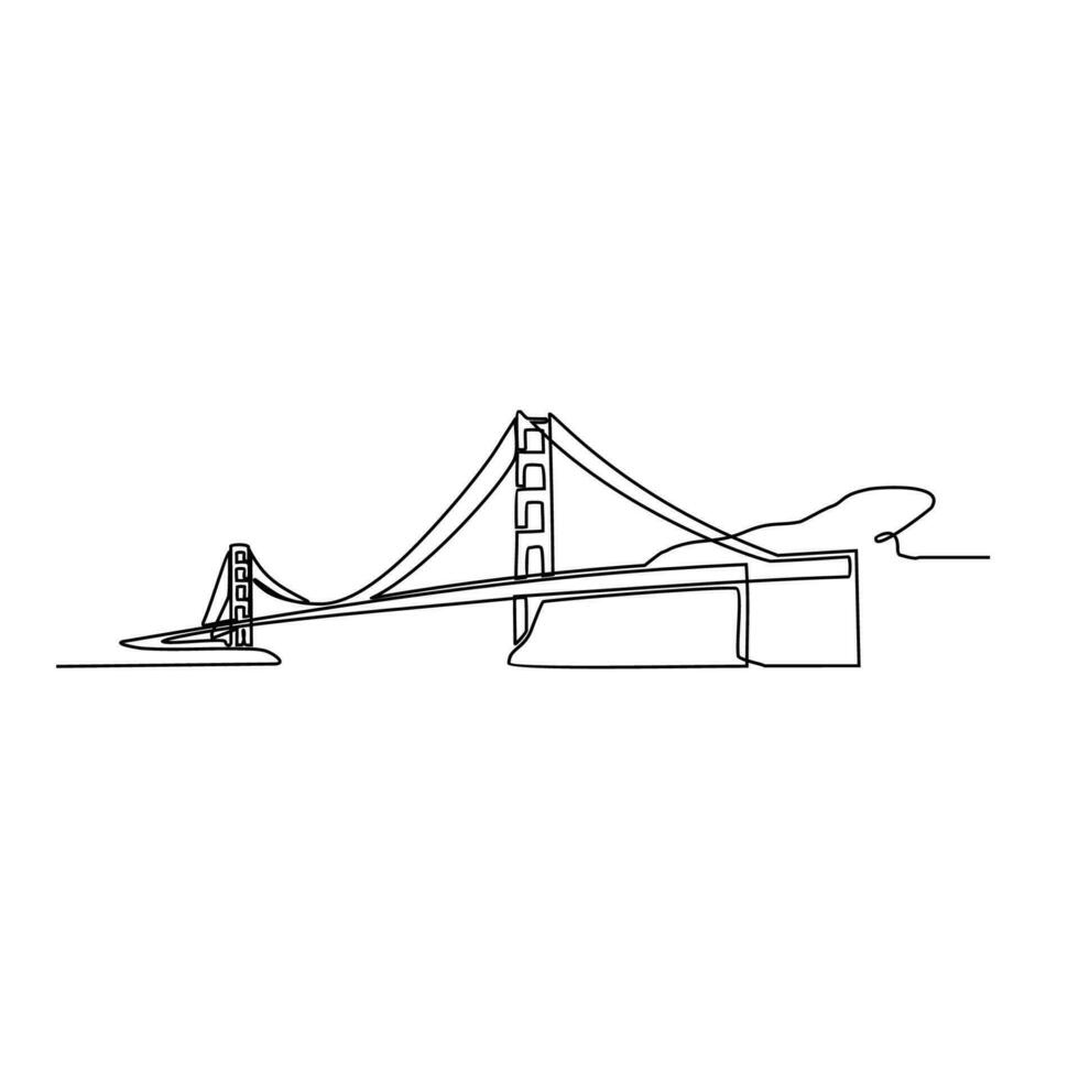 One continuous line drawing of bridge design illustration. Bridge architecht in simple linear style. Construction design concept. Vector illustration