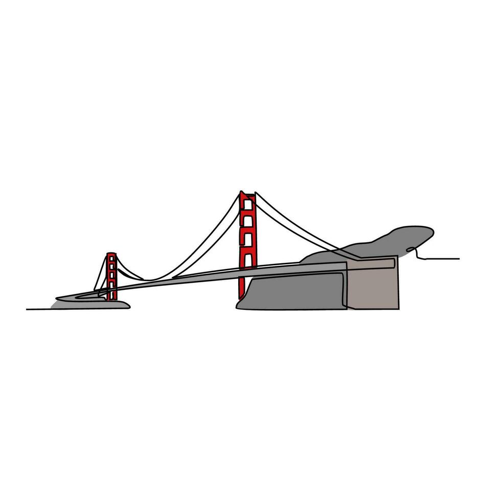 uno continuo línea dibujo de puente diseño ilustración. puente arquitecto en sencillo lineal estilo. construcción diseño concepto. vector ilustración