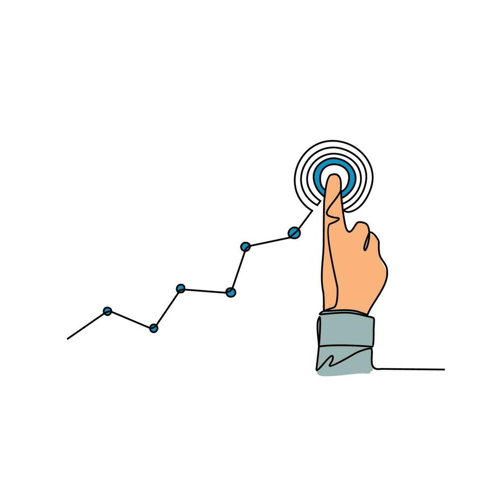 One continuous line drawing of business chart design concept. Business growth illustration in simple linear style. Business design concept vector illustration