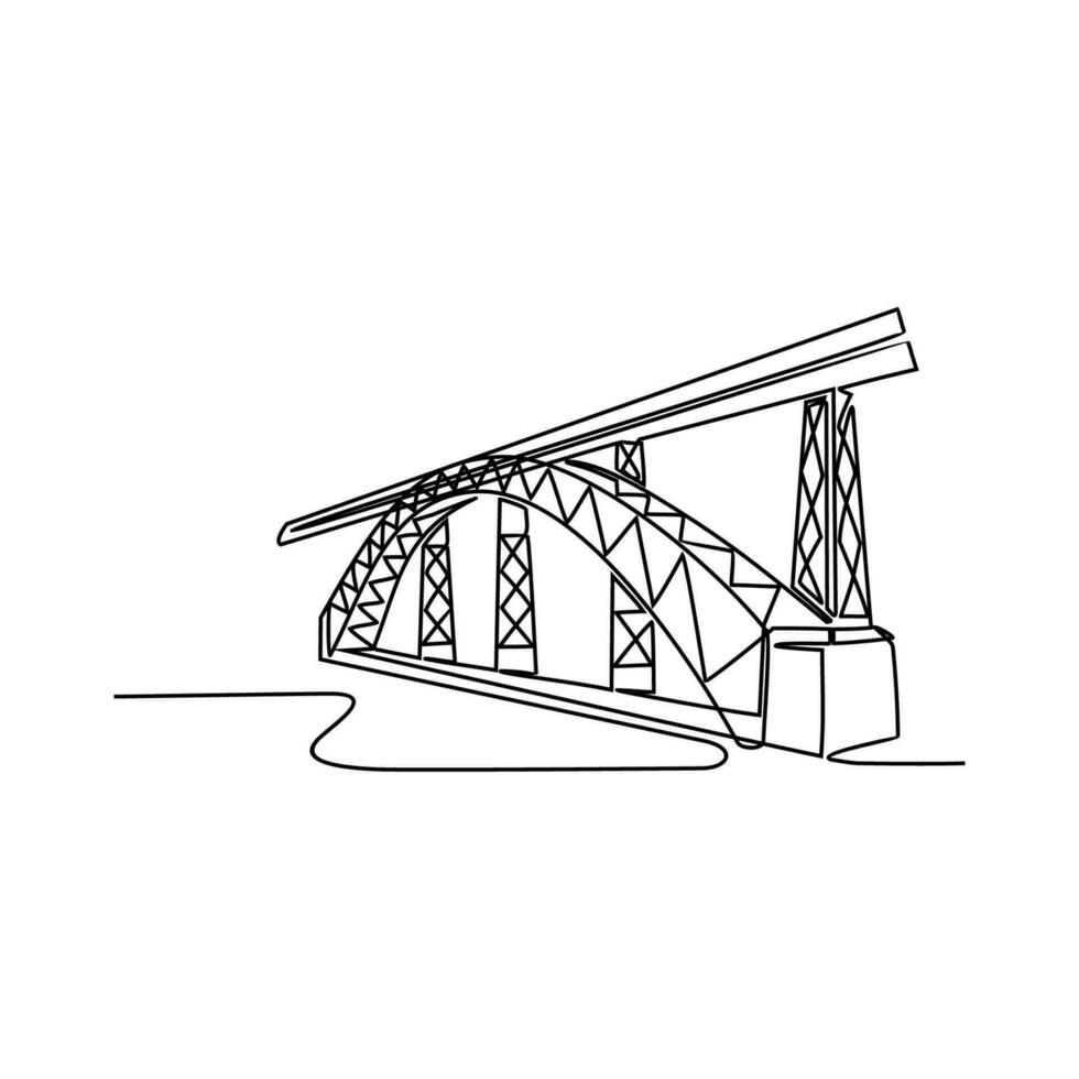 One continuous line drawing of bridge design illustration. Bridge architecht in simple linear style. Construction design concept. Vector illustration