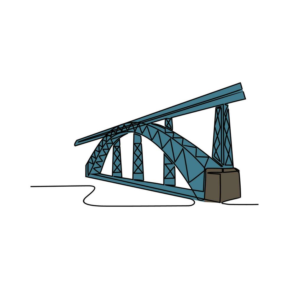 uno continuo línea dibujo de puente diseño ilustración. puente arquitecto en sencillo lineal estilo. construcción diseño concepto. vector ilustración