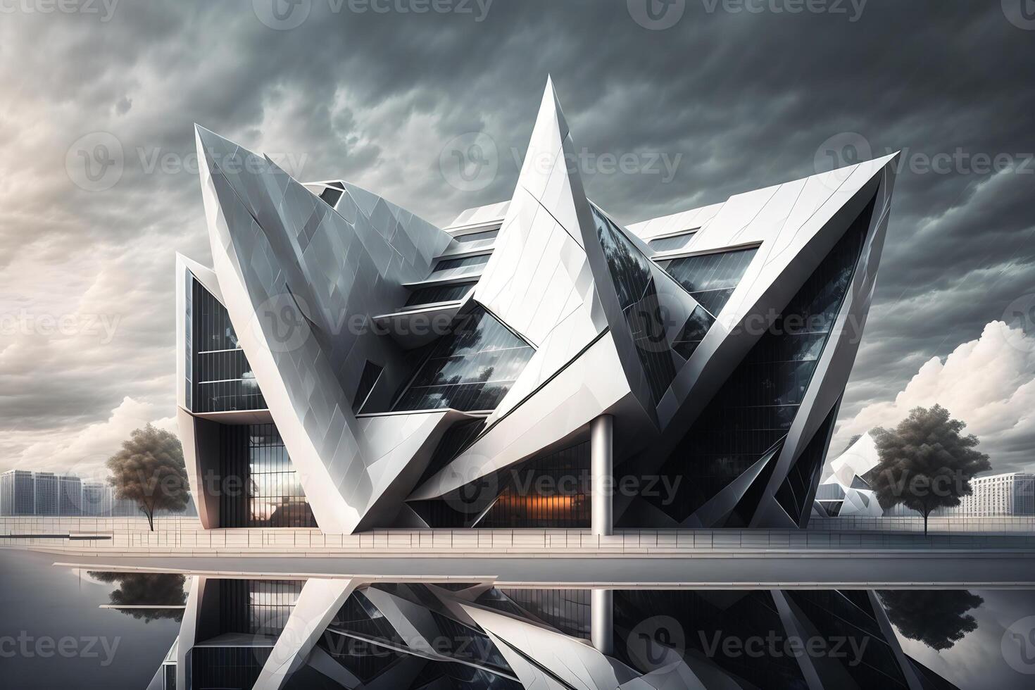 a futuristic building with black facade and sharp edges by 24083830