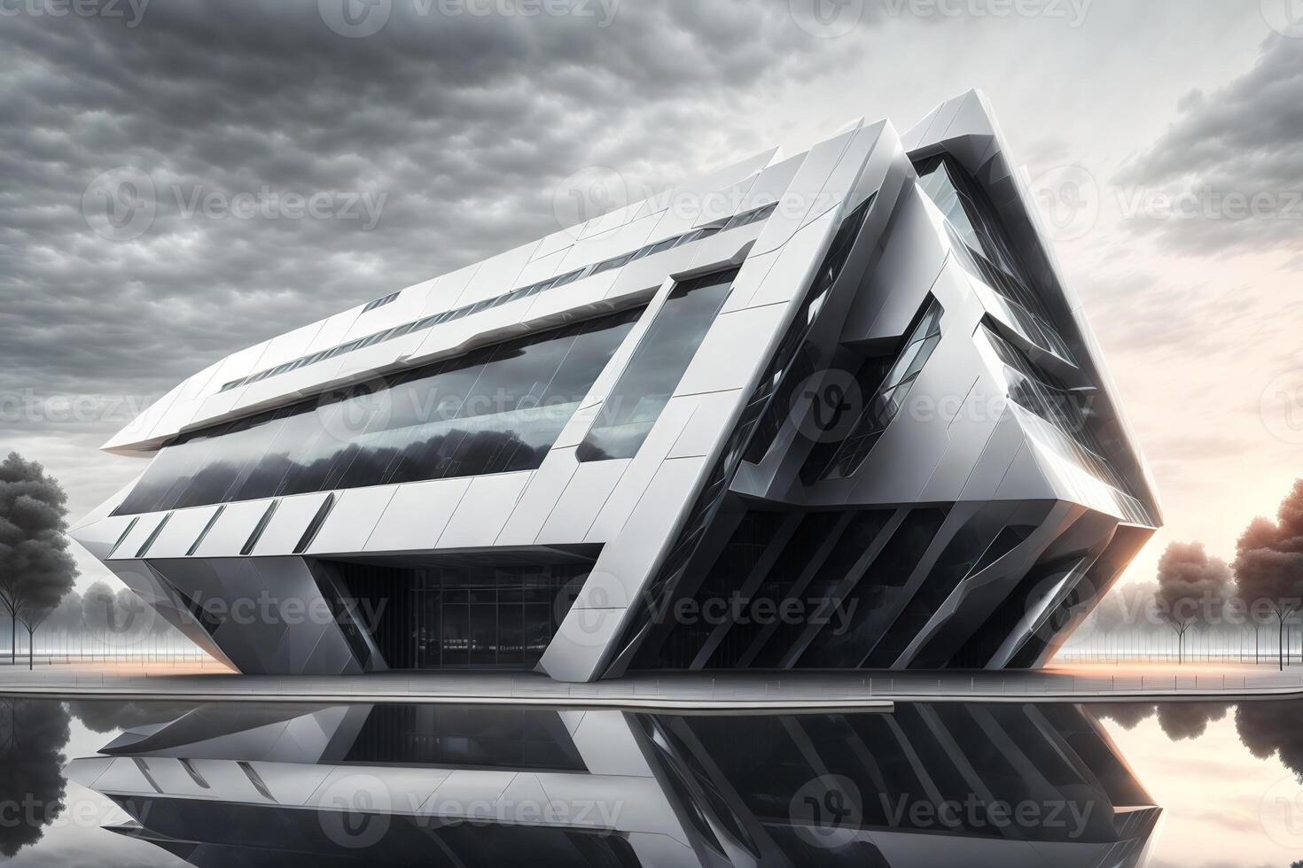 a futuristic building with black facade and sharp edges by photo