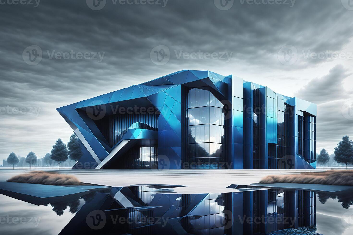 a futuristic building with black facade and sharp edges by photo
