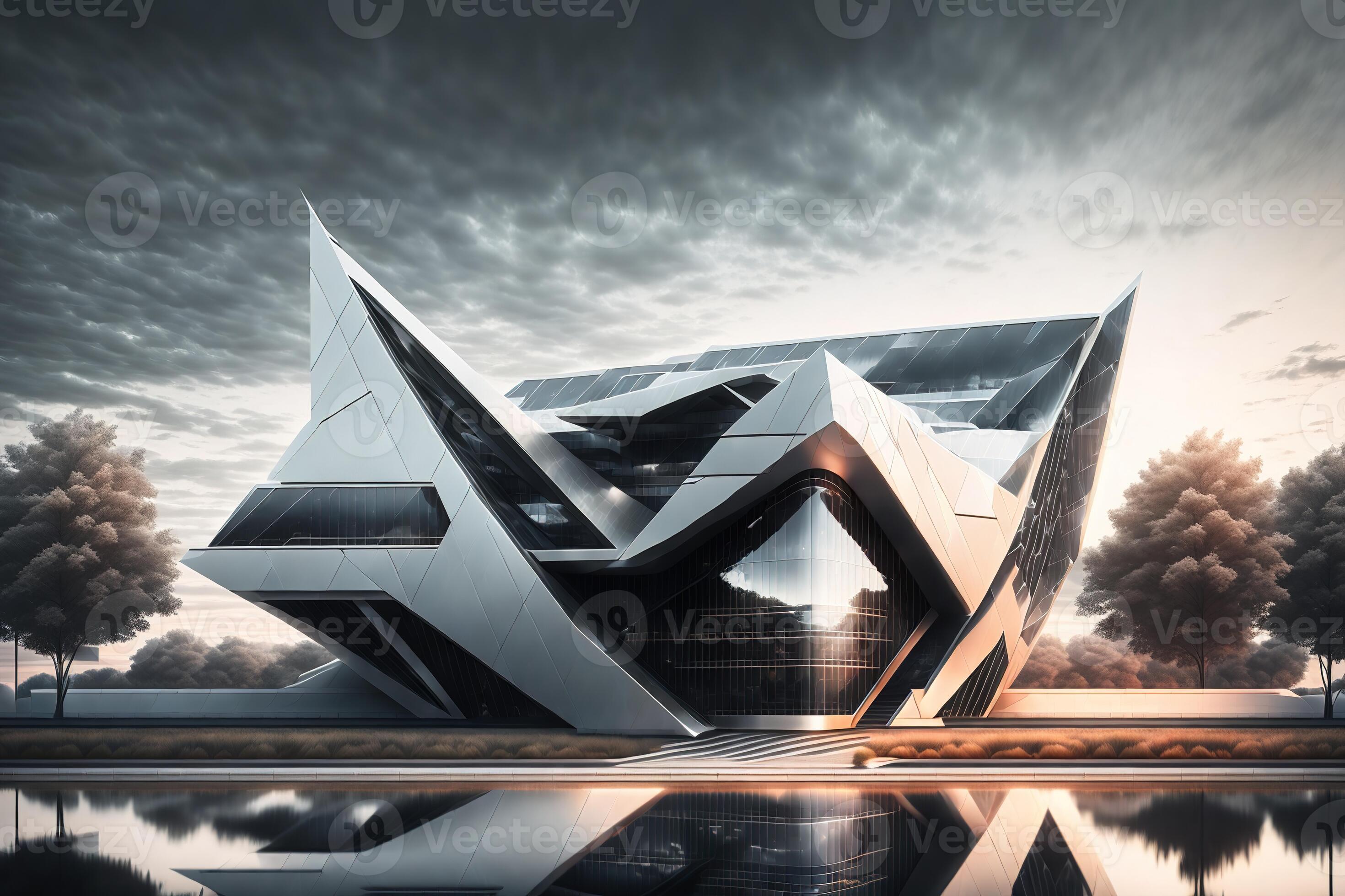 a futuristic building with black facade and sharp edges by 24083960