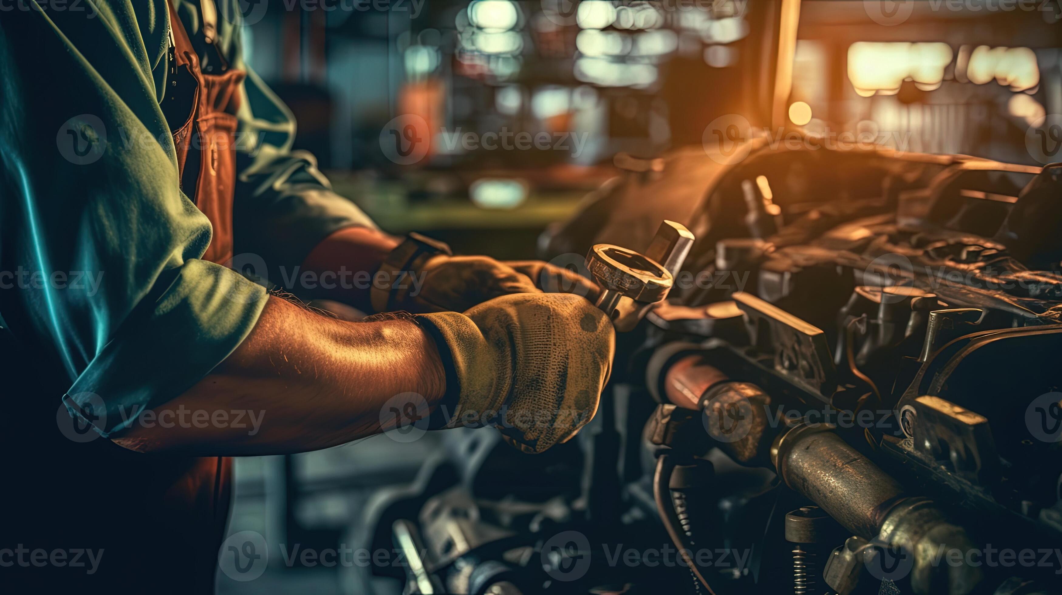 Auto Mechanic Working on Car Broken Engine in Garage or Repair Service