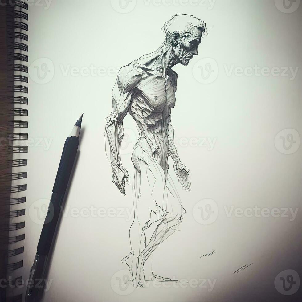 Academic figure drawing of an old male. Hand-drawing in pencil. photo