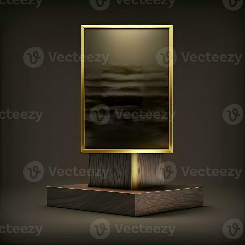 3D Rendering Abstract Wooden Platform Podium, Product Presentation Backdrop. AI-Generative, Digital Illustration. photo