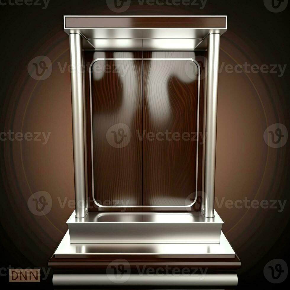 3D Rendering Abstract Wooden Platform Podium, Product Presentation Backdrop. AI-Generative, Digital Illustration. photo