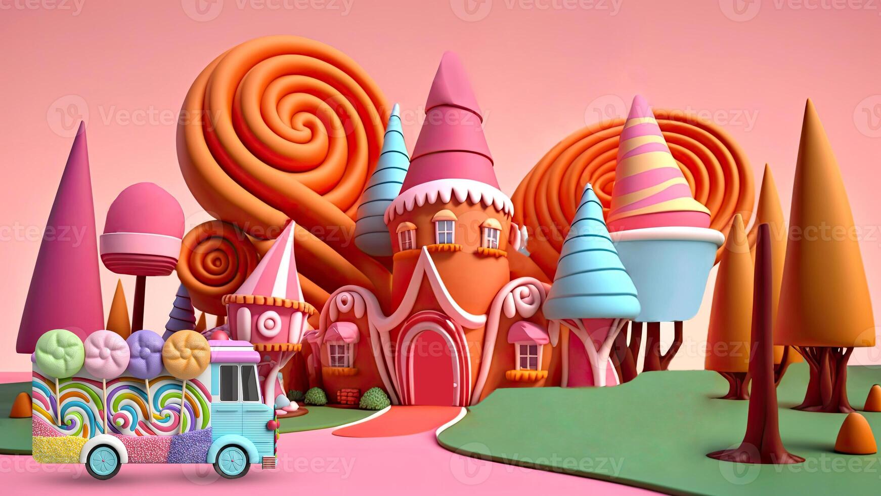 Sugar Rush A Whimsical Candy Kingdom of Bright Colors and Playful Creatures. photo
