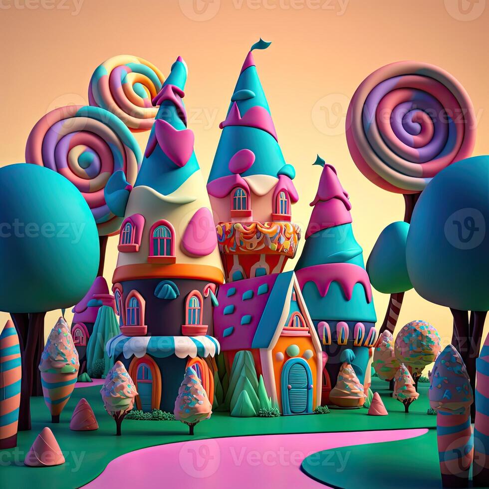 Sugar Rush A Whimsical Candy Kingdom of Bright Colors and Playful Creatures. photo