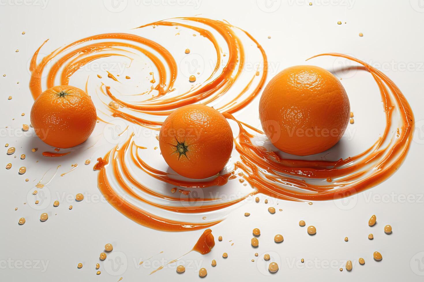 Juicy Fresh Orange and Jam Scattered on White Background. Nutritious Fruits As healthy Dessert Containing Natural Vitamins . photo