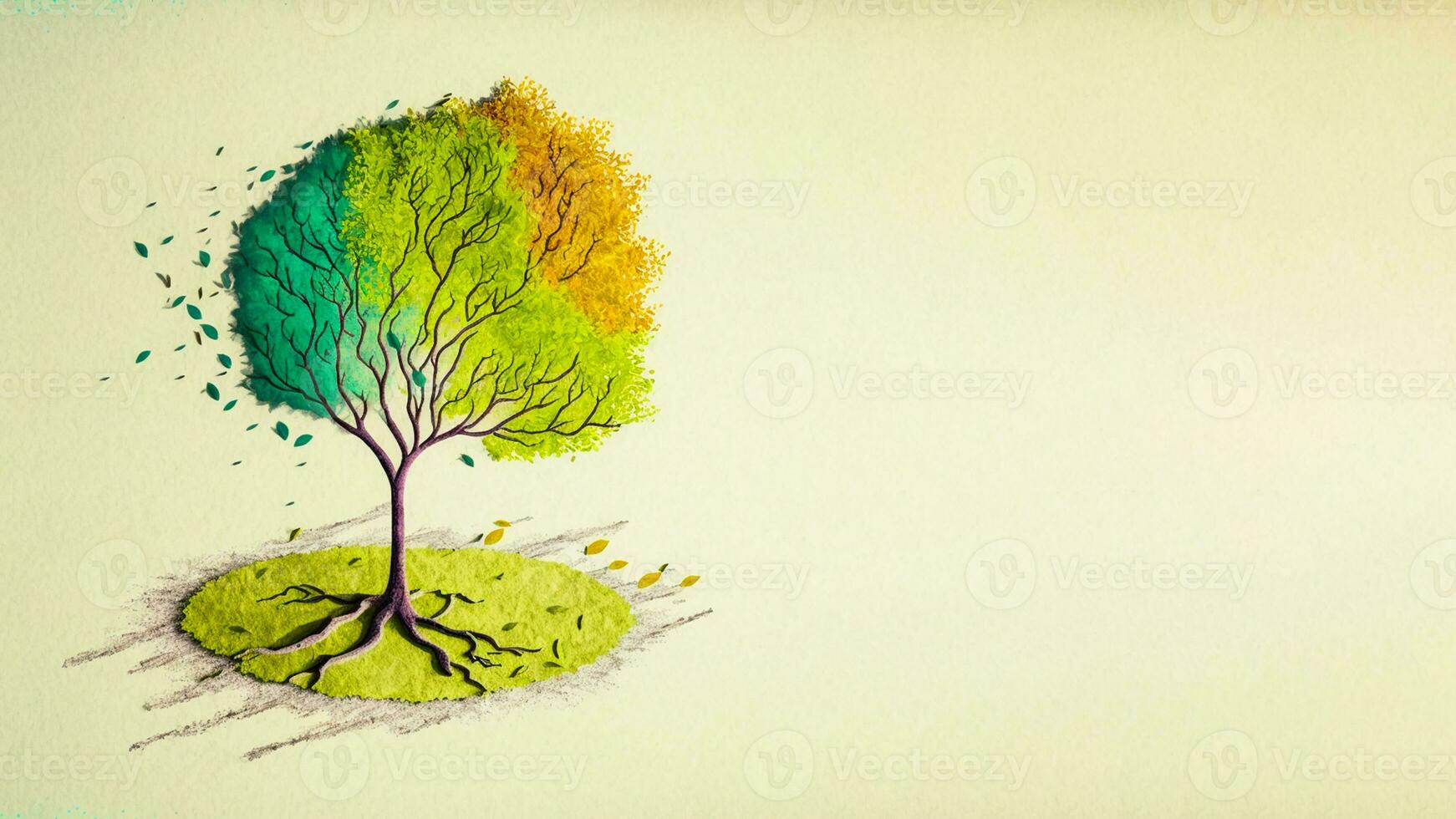 Watercolour painting of an isolated tree with text sapce for your message. AI-Generative Digital Illustration. photo