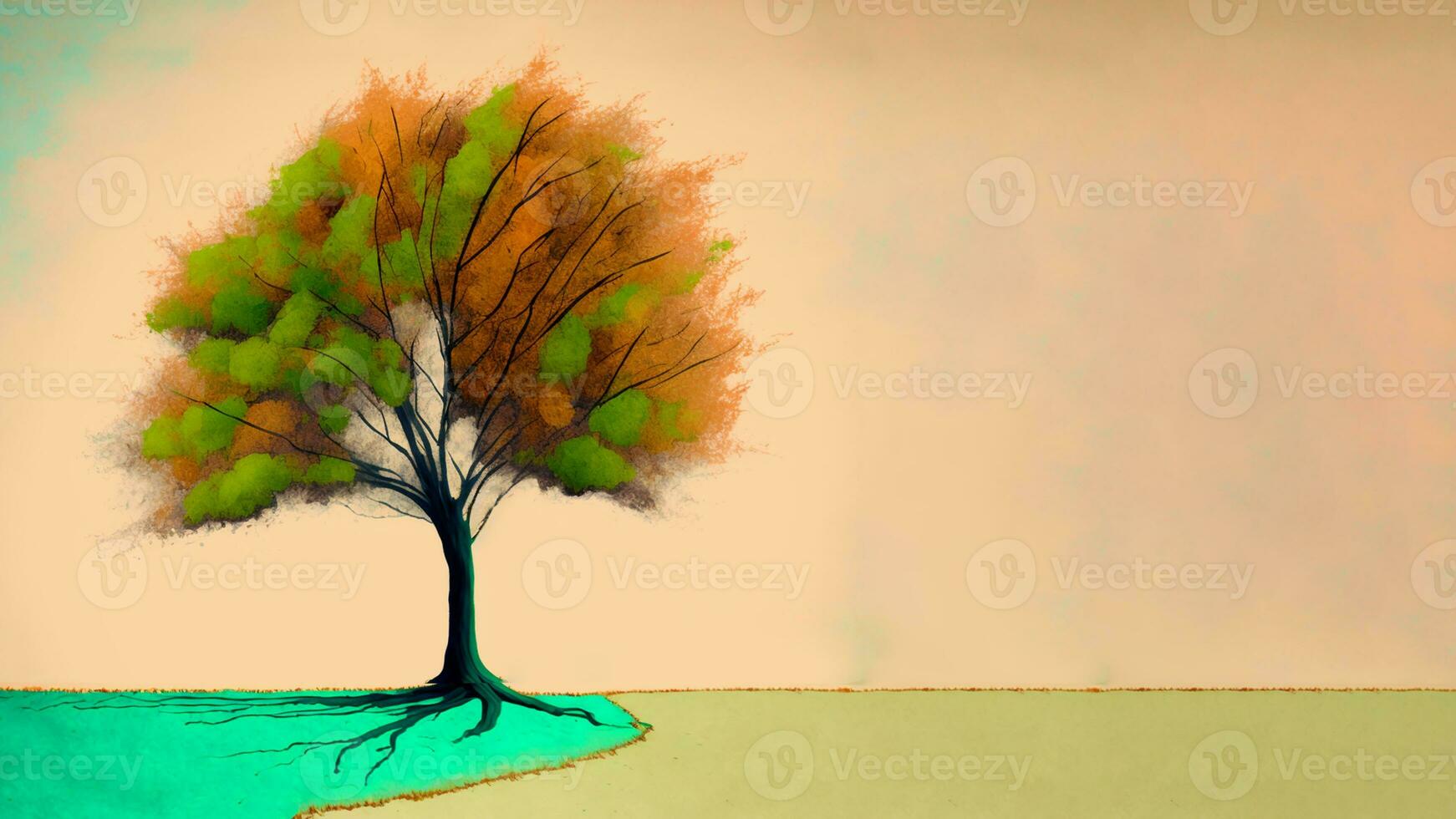 Watercolour painting of an isolated tree with text sapce for your message. AI-Generative Digital Illustration. photo