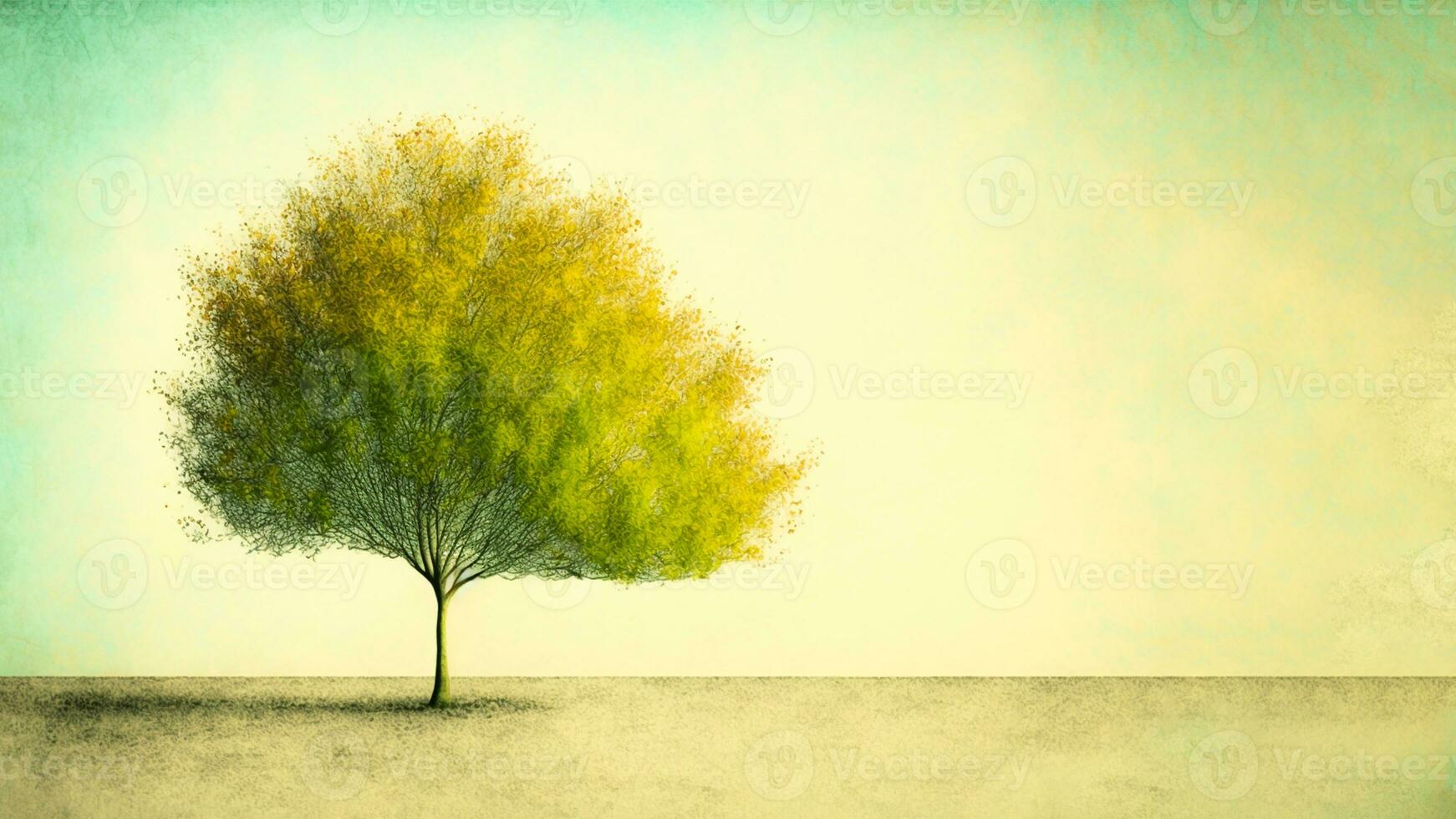 Watercolour painting of an isolated tree with text sapce for your message. AI-Generative Digital Illustration. photo