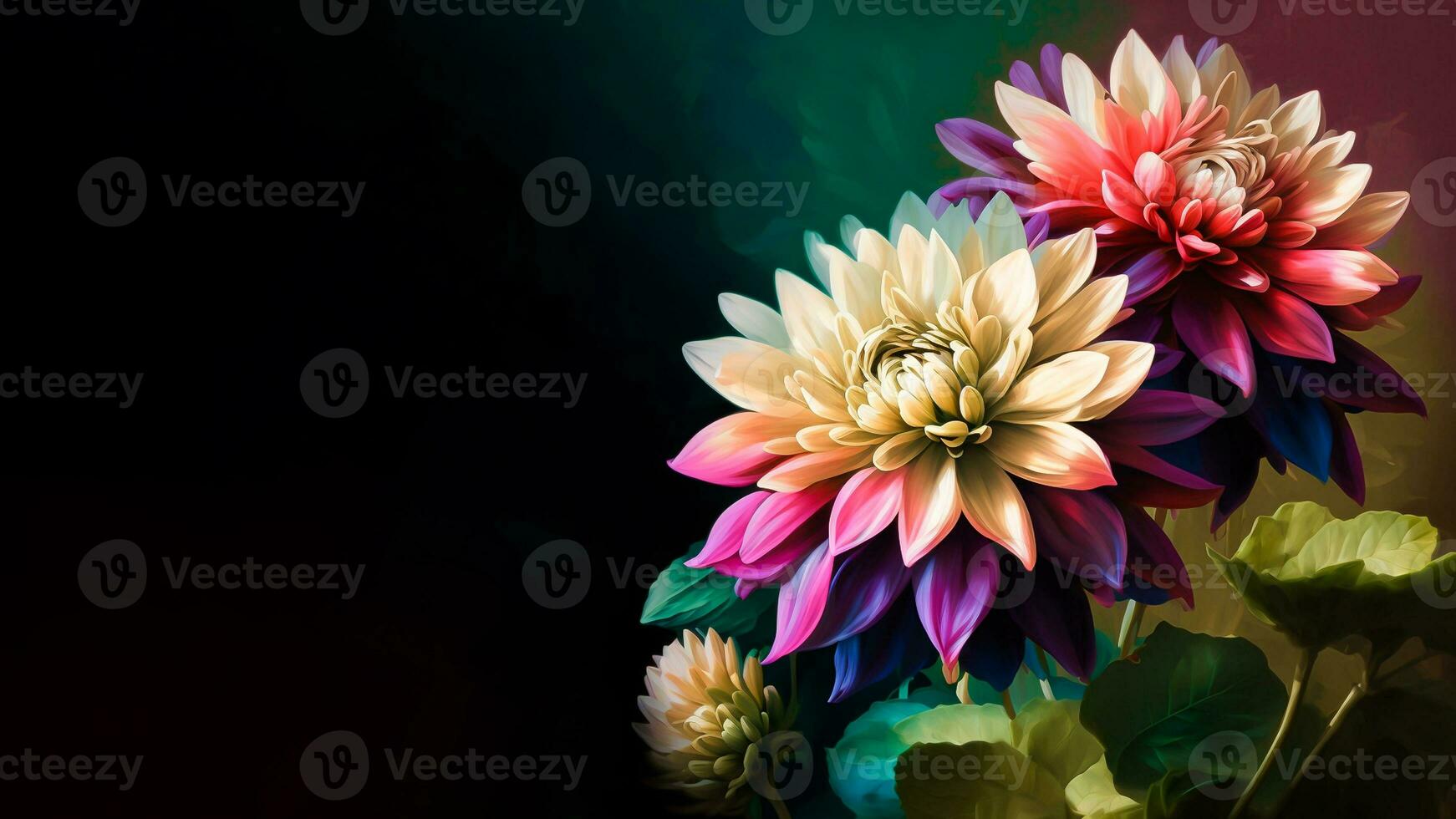 Creative Colourful Flowers, Colourful Spring Flowers, Watercolour Effects. Text Space for your Message. AI-Generative Digital Illustration. photo