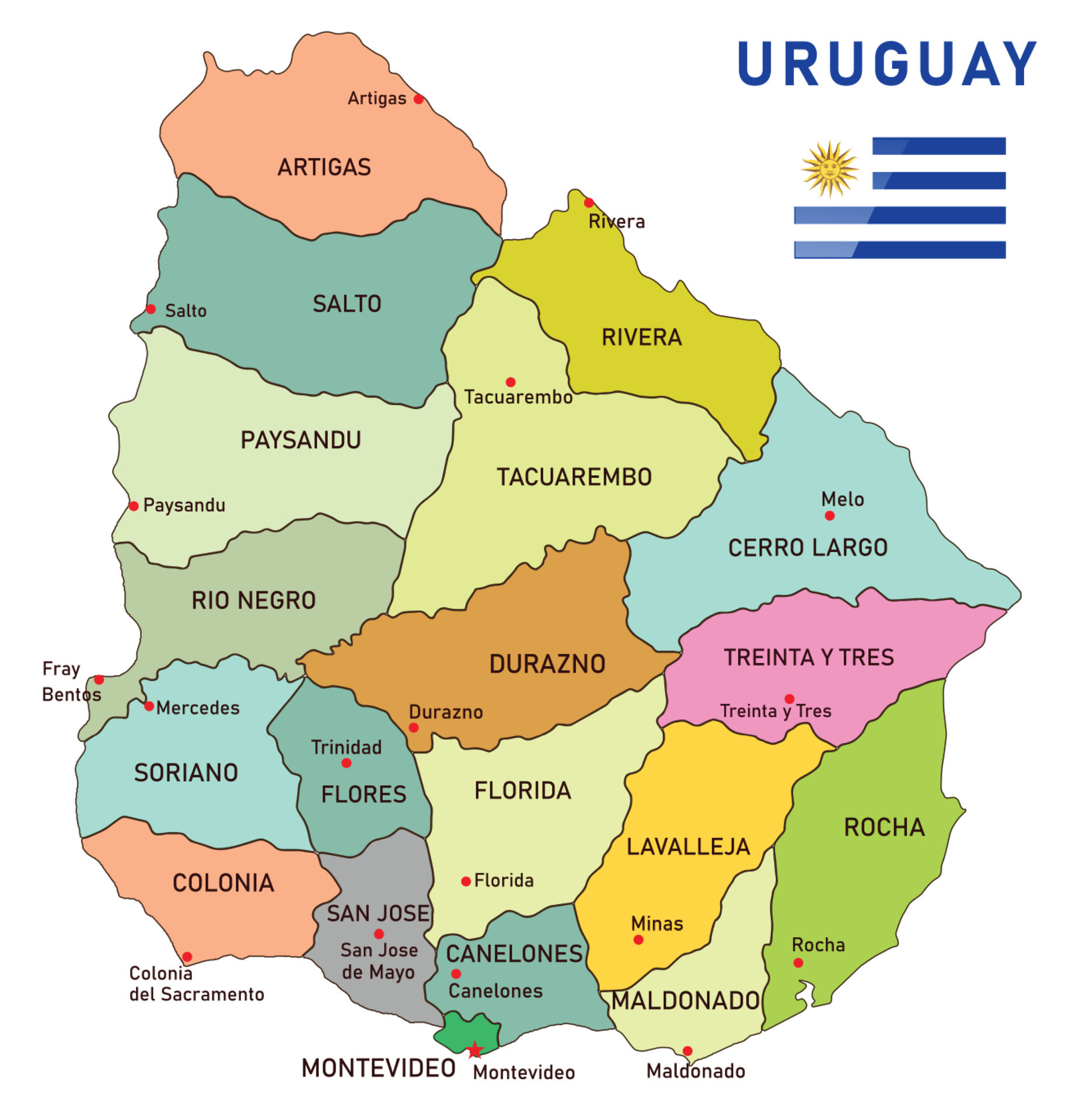 Uruguay administrativo mapa. vector ilustración. 24084736 Vector en