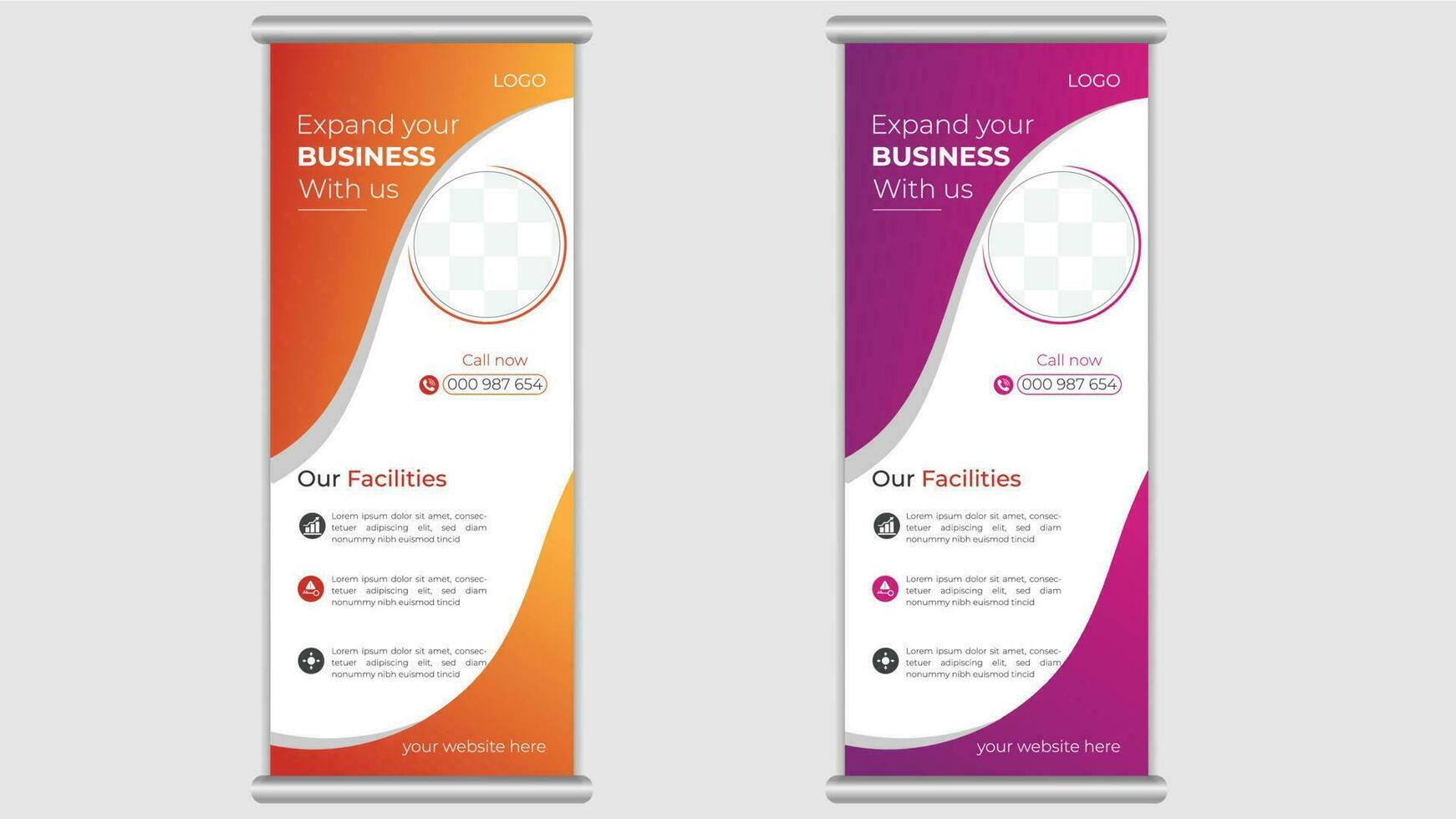 Modern abstract colorful professional business roll up banner vector template for print, banner for presentations, conferences, exhibitions, mobile banner for product promotion and advertising