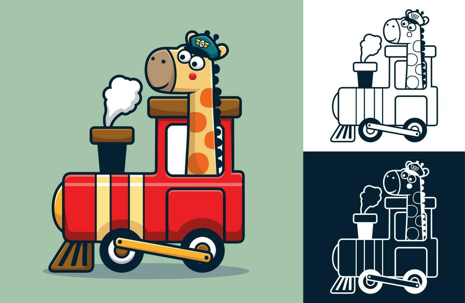 Vector illustration of cute giraffe cartoon on steam train