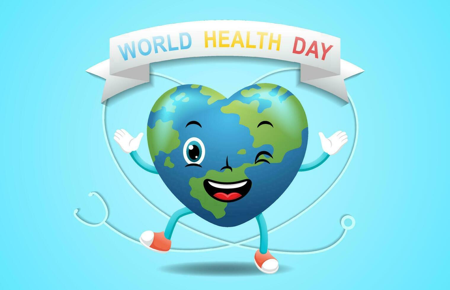 Happy earth heart globe cartoon character with stethoscope vector