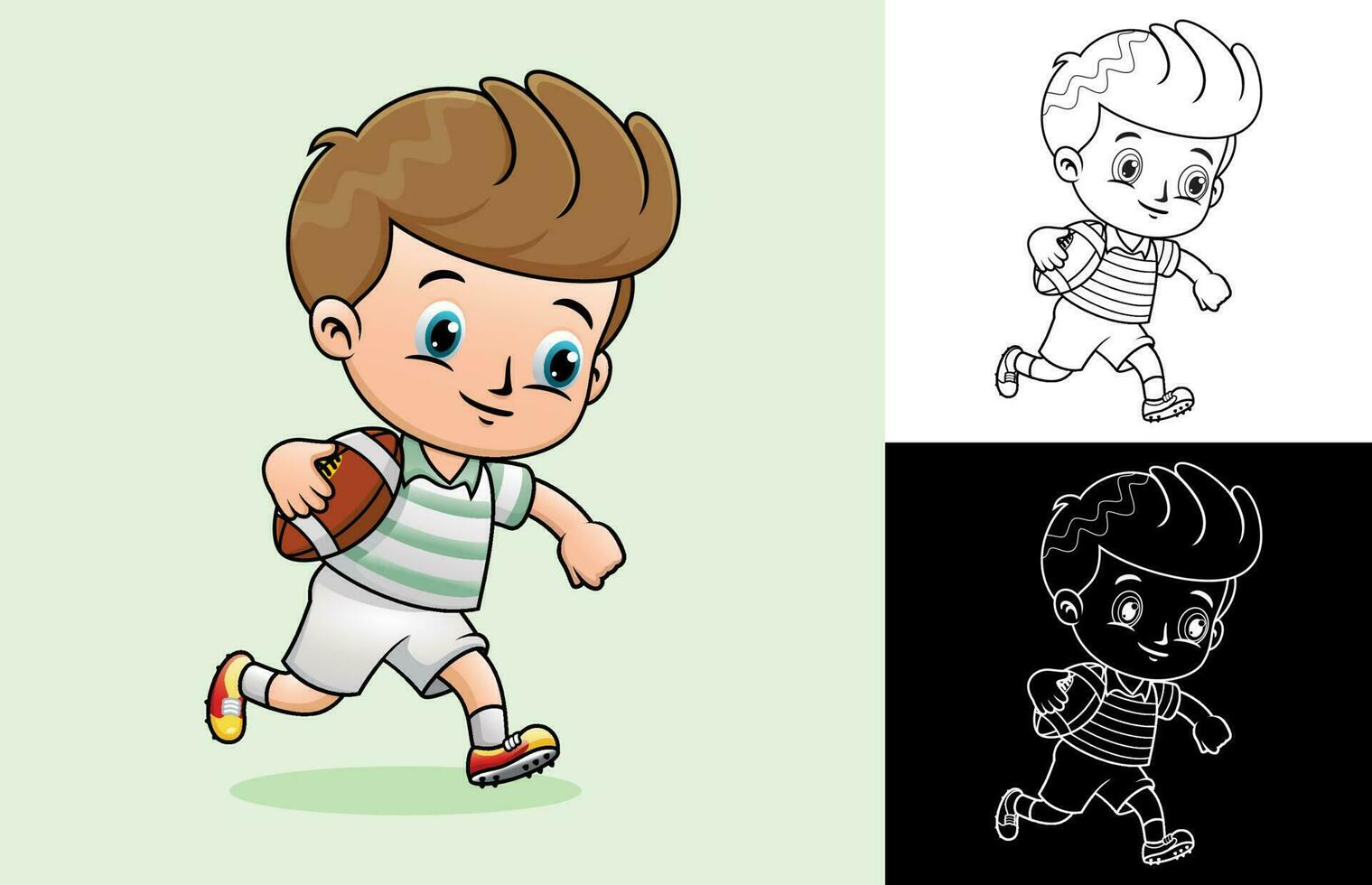 dibujos animados de pequeño chico jugando rugby vector