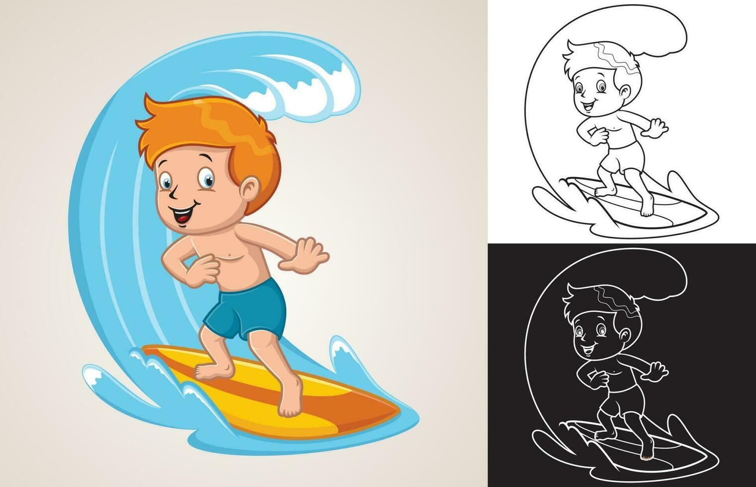 vector dibujos animados de chico surf en grande ola