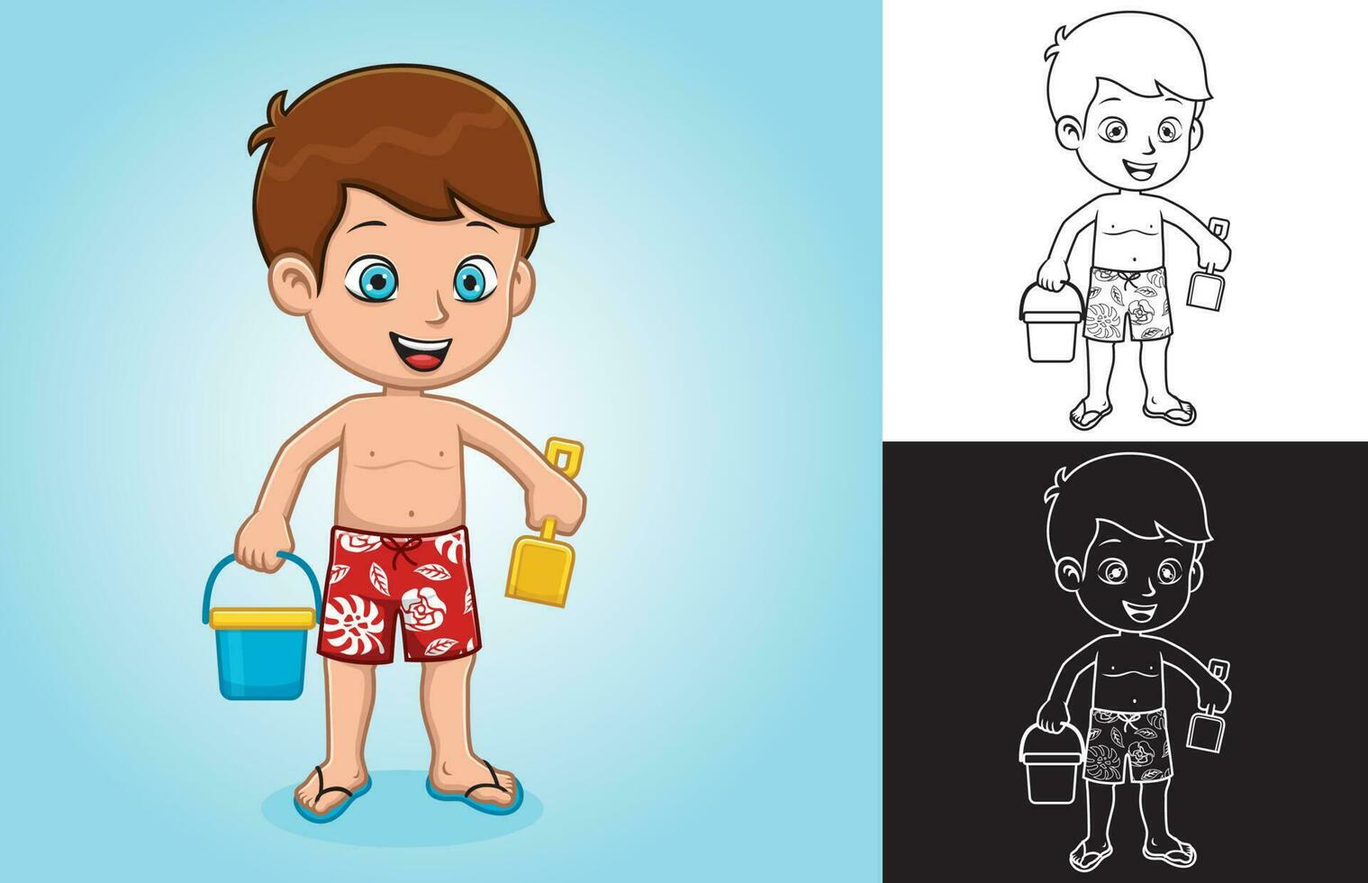 Vector cartoon of little boy holding bucket and shovel