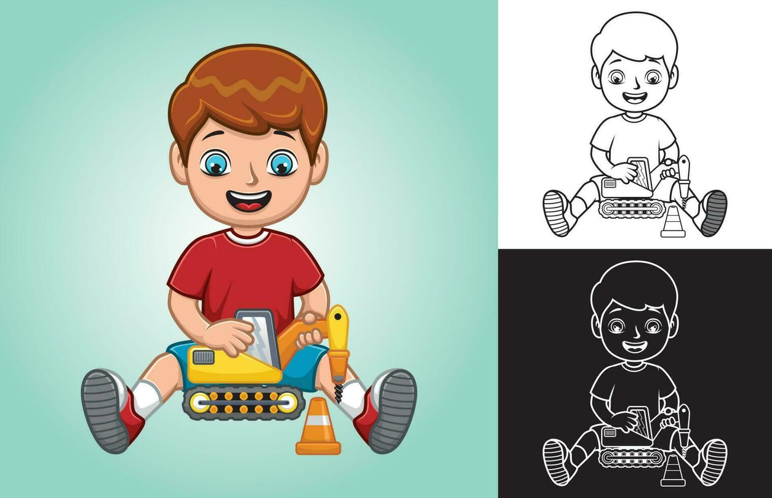 Vector cartoon of little boy with his toy