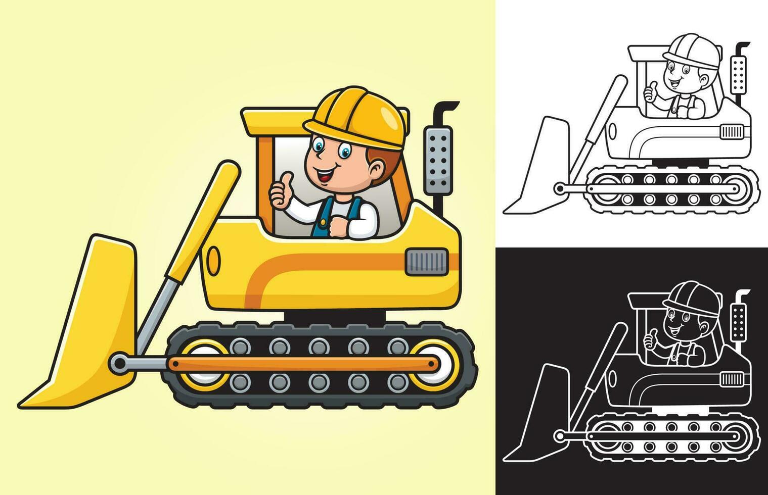 Vector cartoon of little boy on construction vehicle