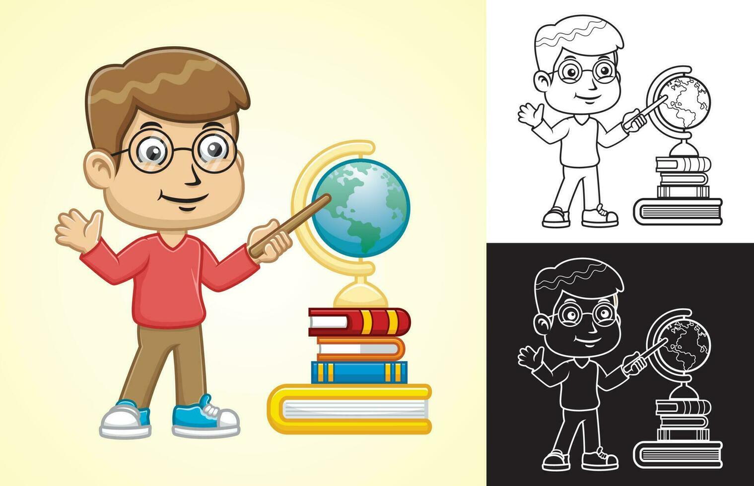 Vector cartoon of boy with globe and books