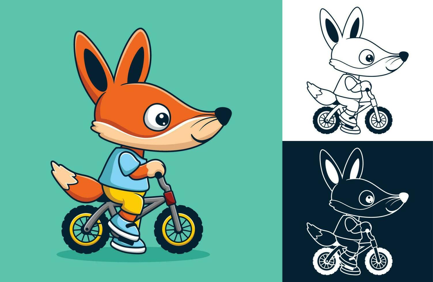Vector illustration of cute fox cartoon riding a bike