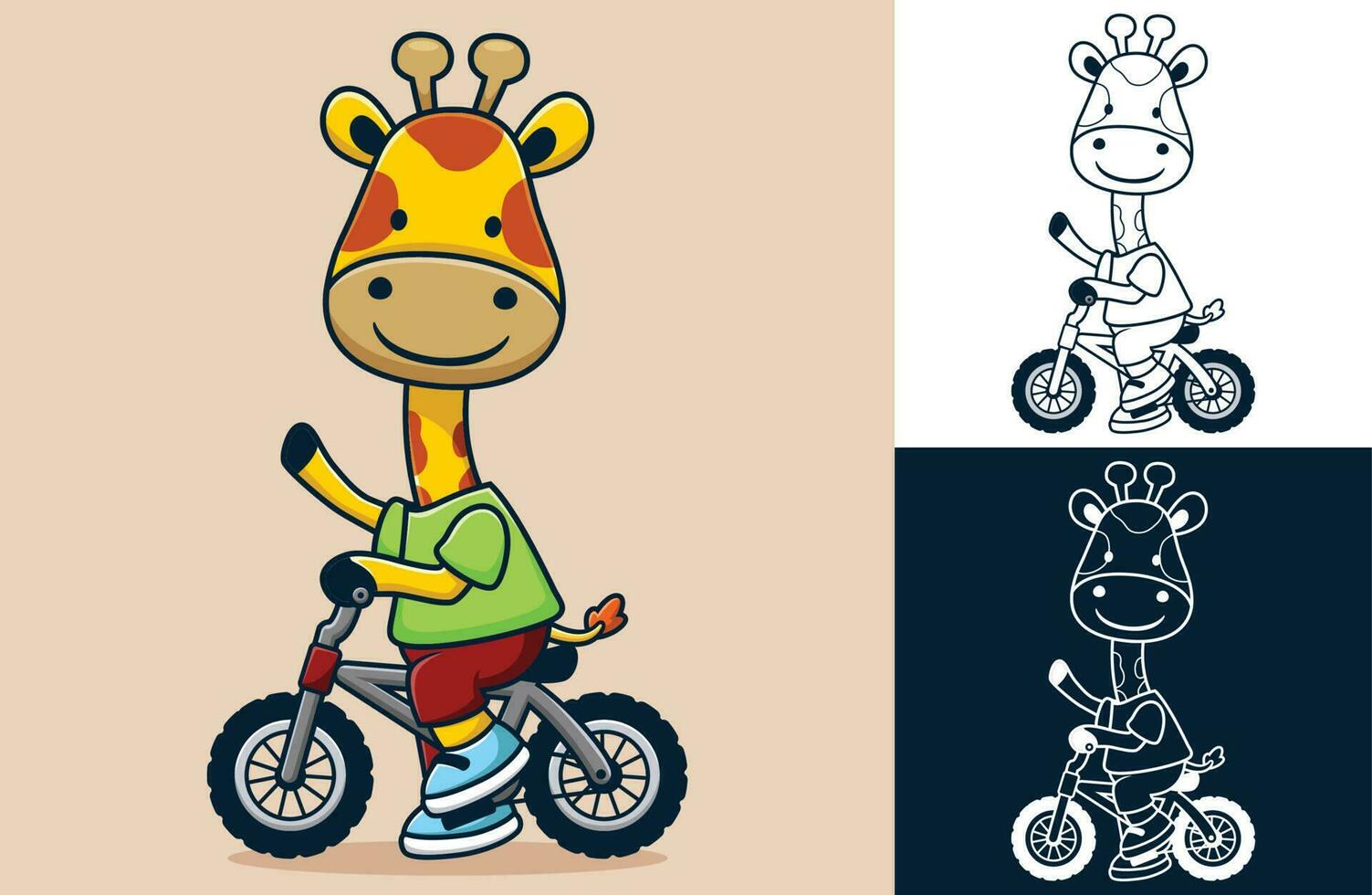 vector ilustración de linda jirafa dibujos animados montando un bicicleta