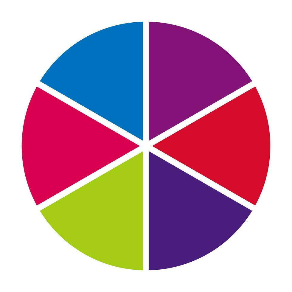 Circle divided into six equal segments. Circle divided infographic template pie charts. Free vector illustration.