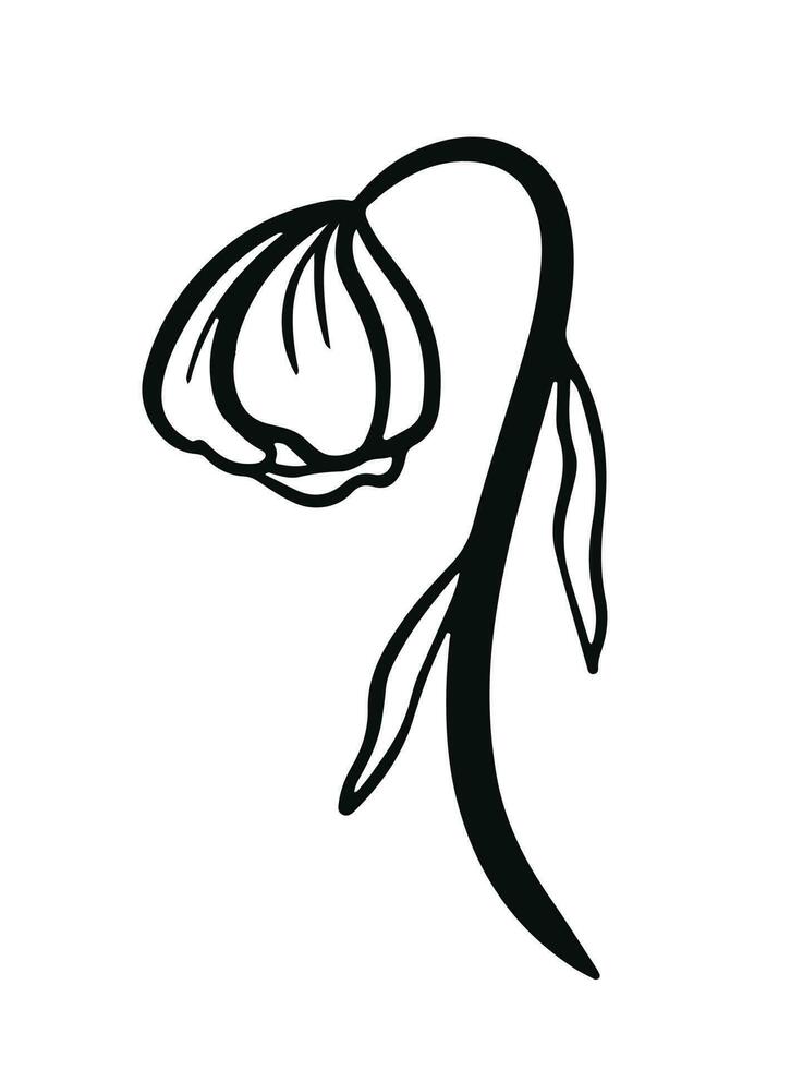 Wilted flower outline black and white simple flat icon drawing isolated on vertical white background vector