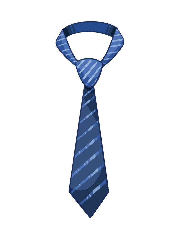 Blue striped tie vector illustration isolated on vertical white background wallpaper template. Manly office male fashion dress code at the office. Simple flat cartoon drawing.