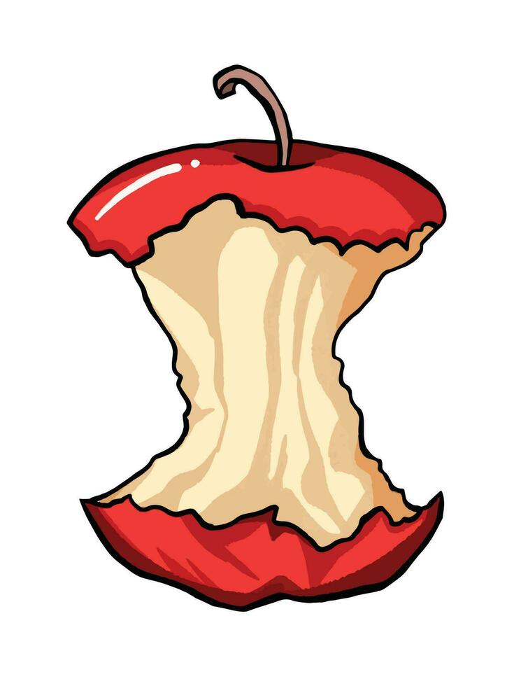 mordido rojo manzana comida residuos vector ilustración aislado en vertical blanco antecedentes. sencillo plano dibujo con resumido dibujos animados Arte estilo.