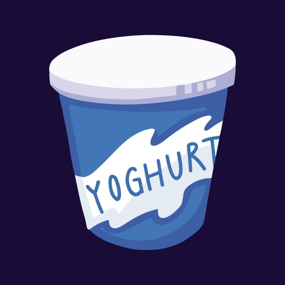 Blue yoghurt dairy product bucket vector illustration isolated on dark square background template