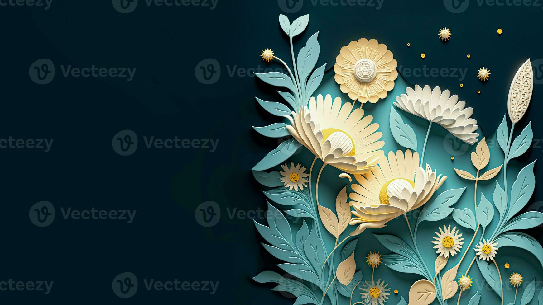 3D Render of Paper Flowers with Text Placeholder. AI-Generative Digital Illustration. photo