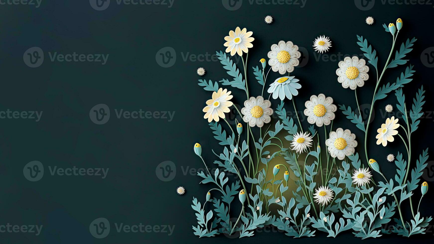 3D Render of Paper Flowers with Text Placeholder. AI-Generative Digital Illustration. photo