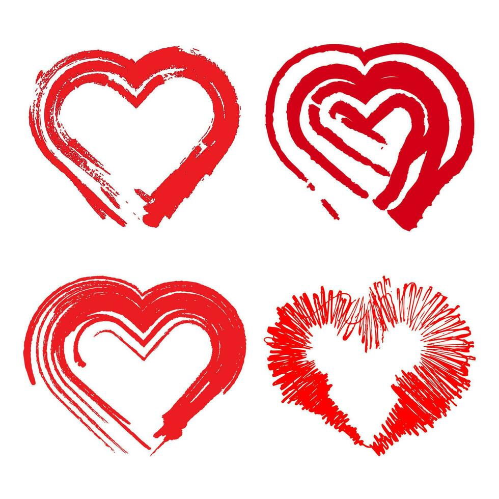 Brush Heart sketch. Vector grunge heart valentine day illustration. Red vector heart frame icon brush chalk strokes.