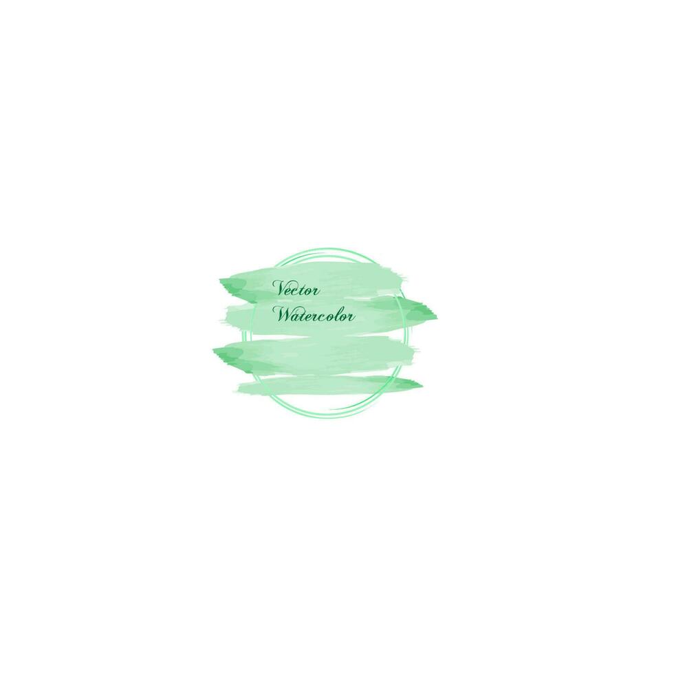 Round frame with soft green watercolor brush strokes vector