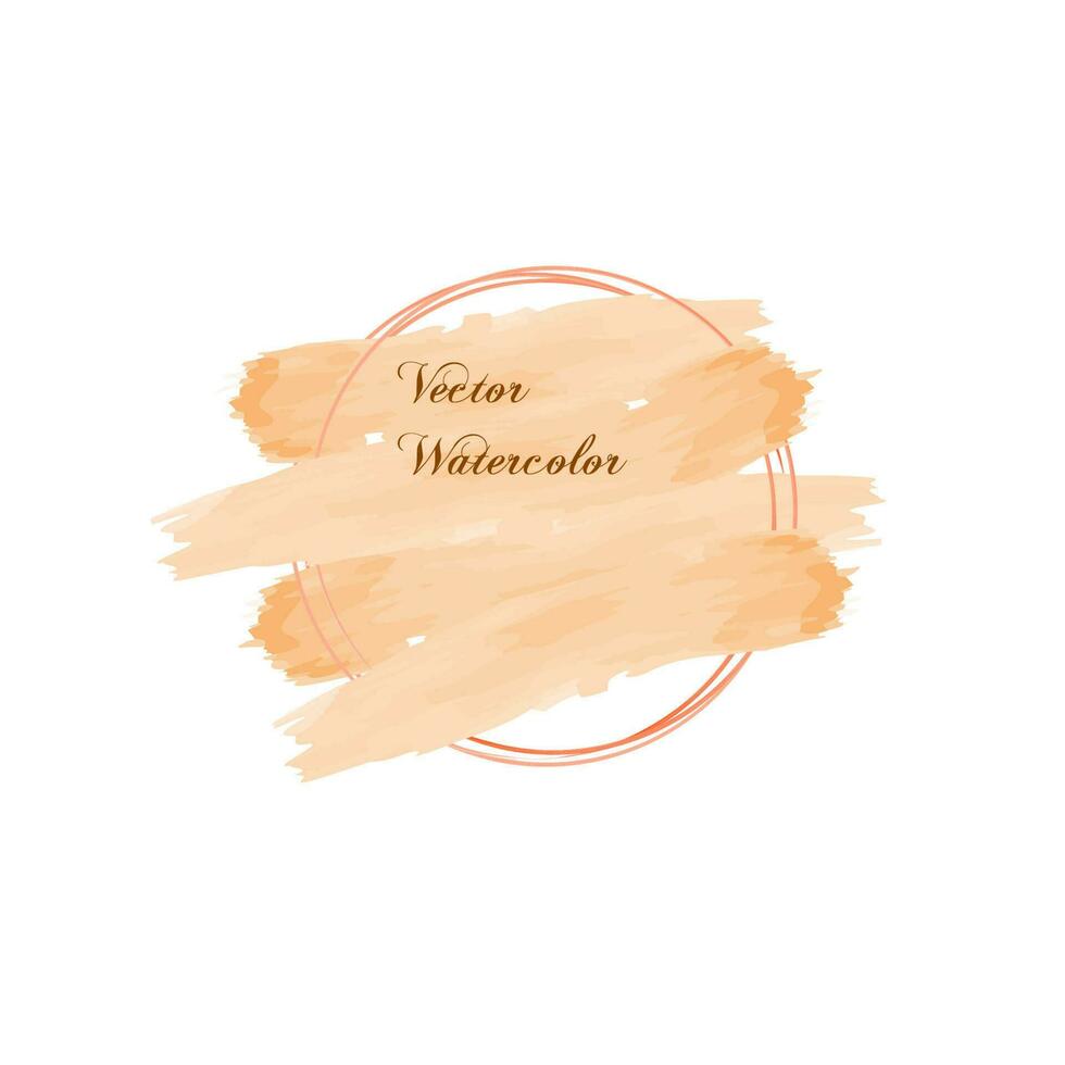 Round frame with orange watercolor brush strokes vector