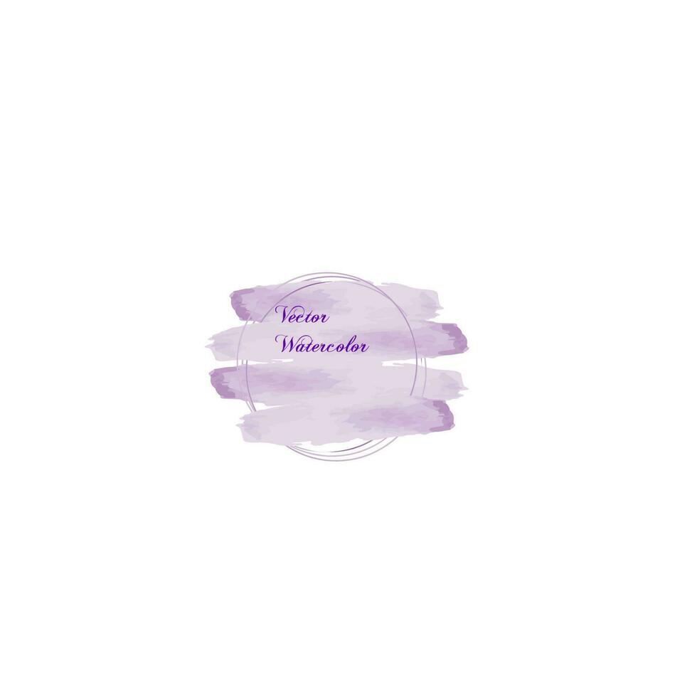 Round frame with soft lilac watercolor brush strokes vector