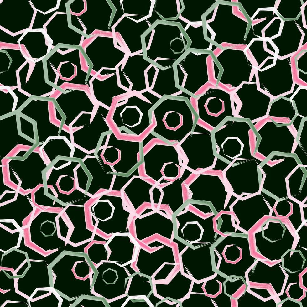 Seamless abstract pattern of watercolor polygonal shapes. The color palette is pink green. Ideal for packaging, textiles, backgrounds, covers. Vector illustration.