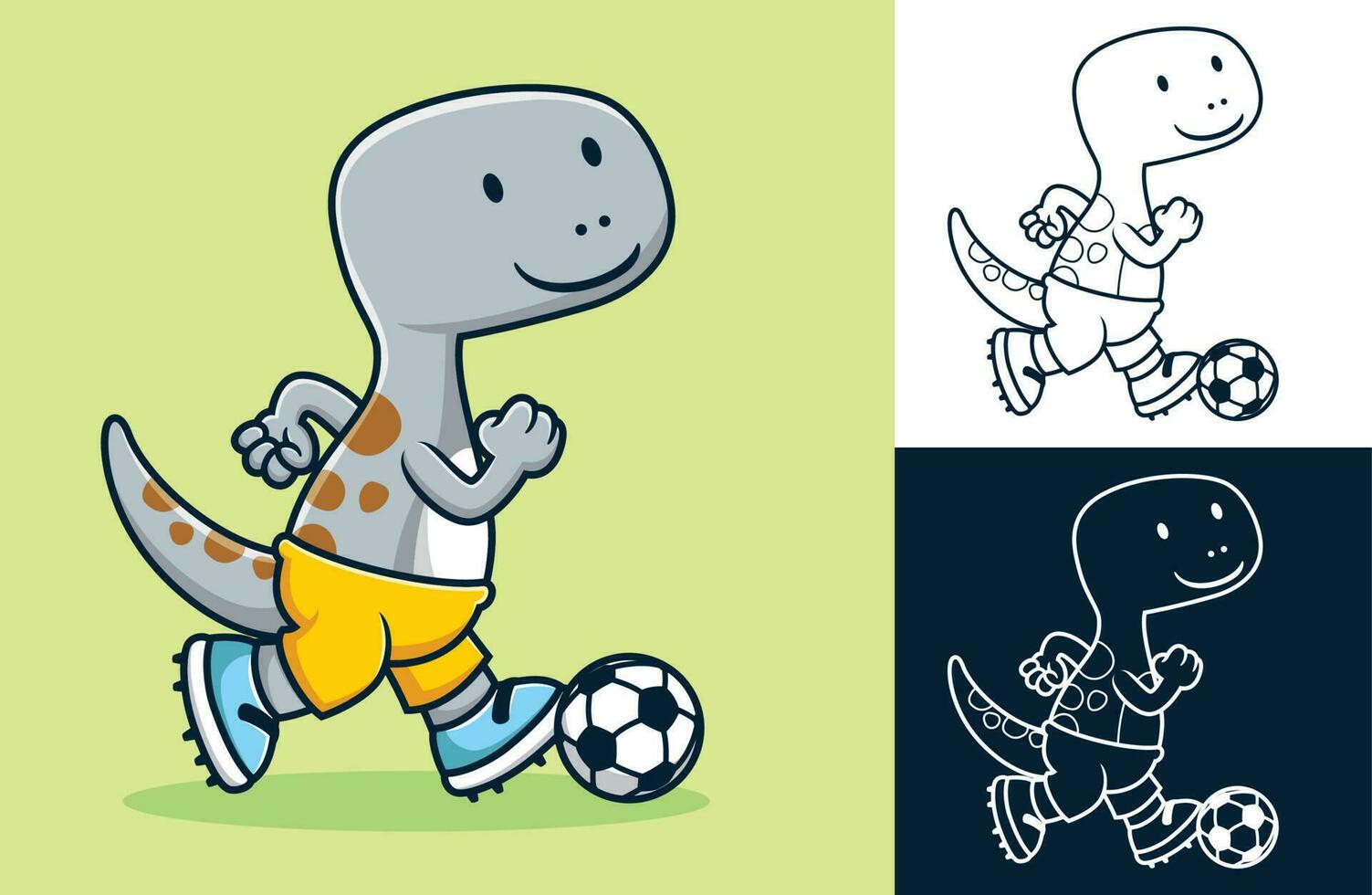 Vector illustration of funny dinosaur cartoon playing soccer